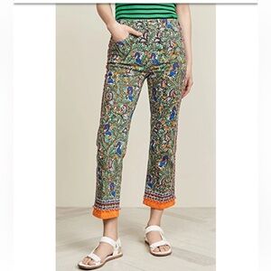 TORY BURCH Printed Denim Pants In Orange Something Wild size 28